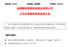 金牌廚柜將變更為“金牌