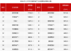 上半年房企業績排名：中